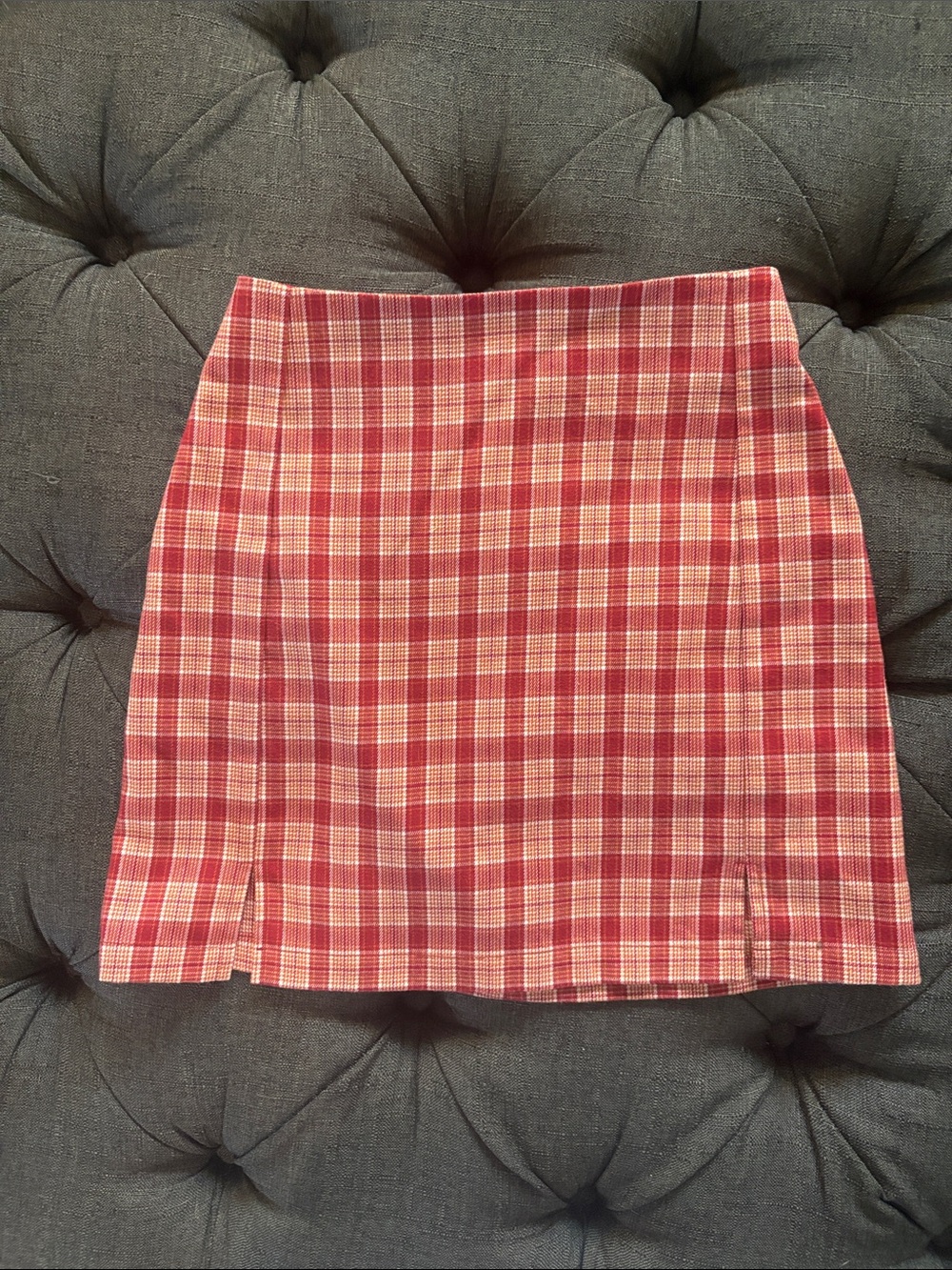 Brandy Melville Red and Cream Plaid Mini Skirt